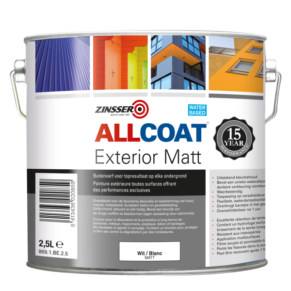 Vopsea Allcoat Exterior Matt White, Zinsser, 2.5 Litri