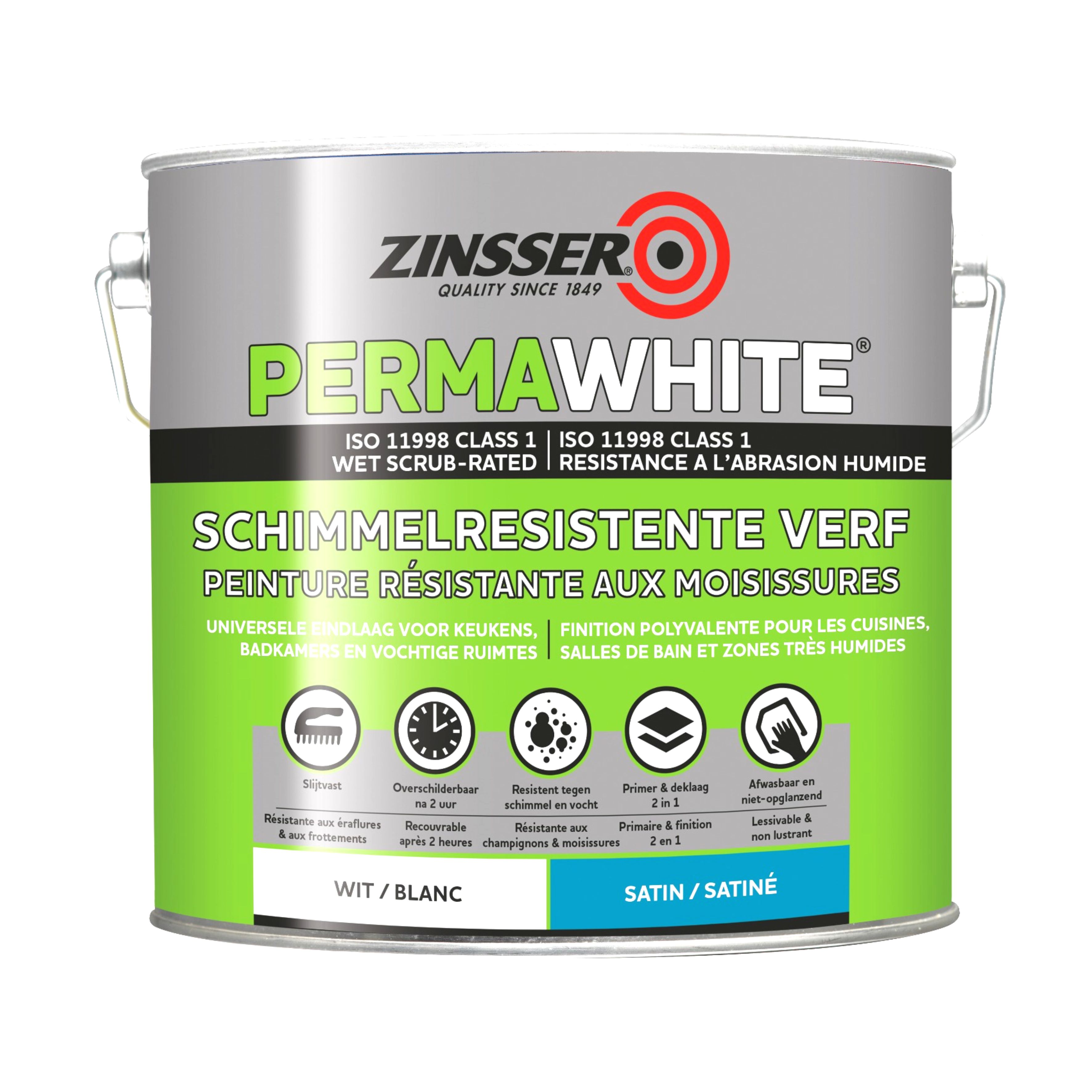 Vopsea Antifungica, Zinsser PermaWhite, Satin, 2,5 Litri